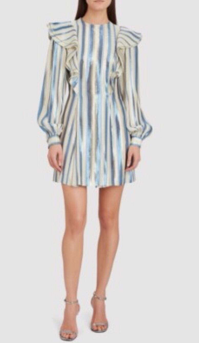 Alberta Ferretti Ruffled Lurex Stripe Silk Blend Mini Dress Size 6 Italy